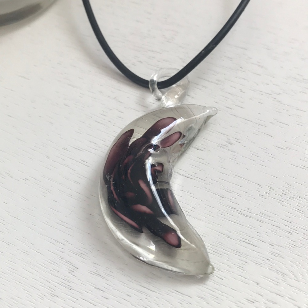 Crystallized flower half moon necklace